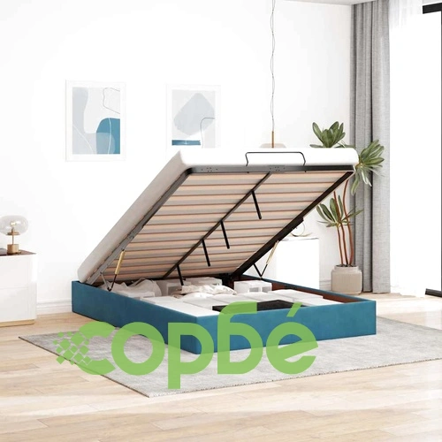 Османска рамка за легло с кадифена тапицерия, тъмносиня, 140x190 см, с хидравличен механизъм ➤ топ цена ➤ sorbe.bg