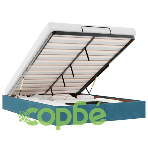 Османска рамка за легло с кадифена тапицерия, тъмносиня, 140x190 см, с хидравличен механизъм ➤ топ цена ➤ sorbe.bg