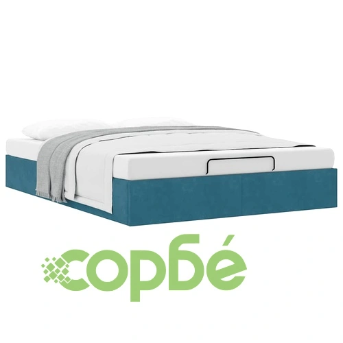 Османска рамка за легло с кадифена тапицерия, тъмносиня, 140x190 см, с хидравличен механизъм ➤ топ цена ➤ sorbe.bg