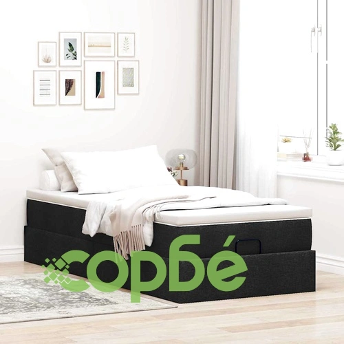 Легло Тип Османка с Матрак, Черно, 80x200 см, Полиестерен Плат ➤ топ цена ➤ sorbe.bg