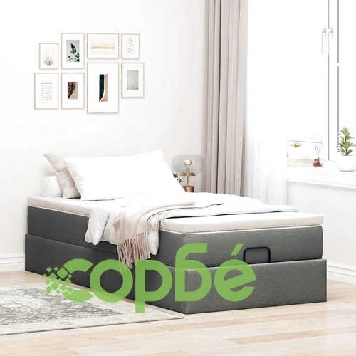Легло тип Османка с матрак и топер, 90x190 см, тъмносив плат ➤ топ цена ➤ sorbe.bg