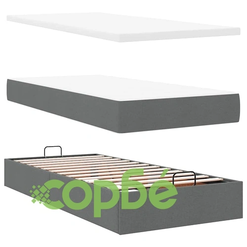 Легло тип Османка с матрак и топер, 90x190 см, тъмносив плат ➤ топ цена ➤ sorbe.bg