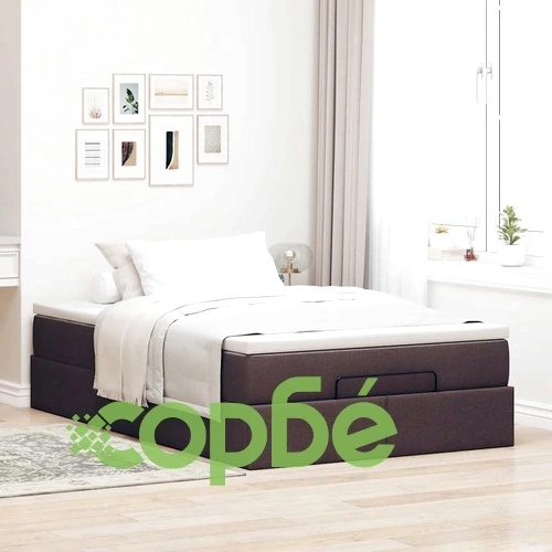 Османско легло с матрак, тъмнокафяво, 120x190 см, полиестерен плат ➤ топ цена ➤ sorbe.bg