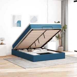 Османска легло с матрак, синьо, 140x200 см, плат