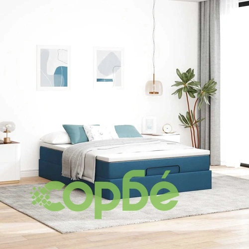 Османска легло с матрак, синьо, 140x200 см, плат ➤ топ цена ➤ sorbe.bg