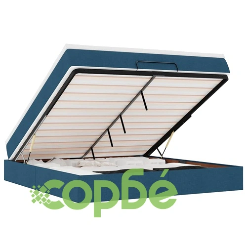 Османска спалня с матрак и топер, синя, 180x200 см, полиестерен плат ➤ топ цена ➤ sorbe.bg