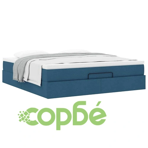 Османска спалня с матрак и топер, синя, 180x200 см, полиестерен плат ➤ топ цена ➤ sorbe.bg