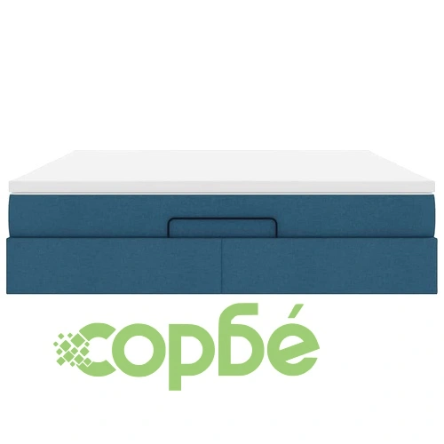 Османска спалня с матрак и топер, синя, 180x200 см, полиестерен плат ➤ топ цена ➤ sorbe.bg