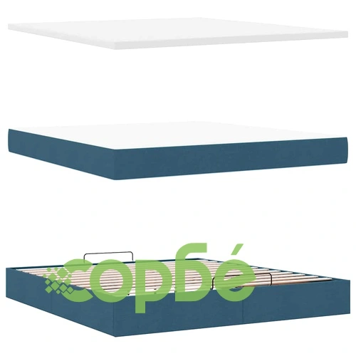 Османска спалня с матрак и топер, синя, 180x200 см, полиестерен плат ➤ топ цена ➤ sorbe.bg