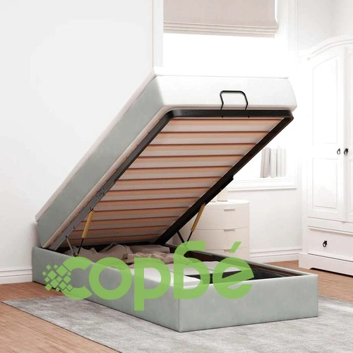 Кадифено единично легло с матрак и място за съхранение, светлосиво, 80x200 см ➤ топ цена ➤ sorbe.bg