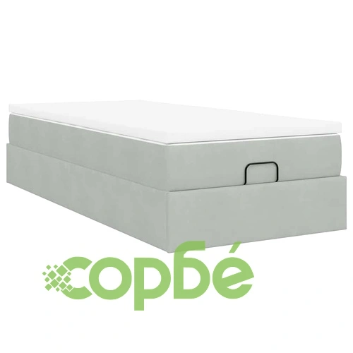 Кадифено единично легло с матрак и място за съхранение, светлосиво, 80x200 см ➤ топ цена ➤ sorbe.bg