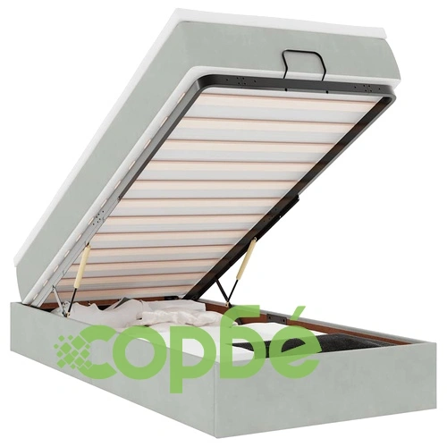 Кадифено единично легло с матрак и място за съхранение, светлосиво, 80x200 см ➤ топ цена ➤ sorbe.bg