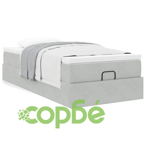 Кадифено единично легло с матрак и място за съхранение, светлосиво, 80x200 см ➤ топ цена ➤ sorbe.bg