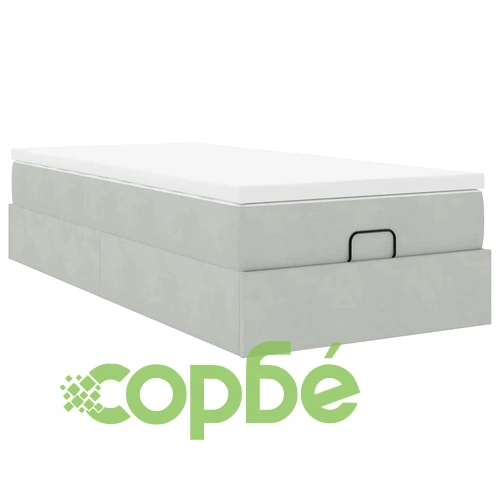 Кадифено единично легло с матрак и място за съхранение, светлосиво, 80x200 см ➤ топ цена ➤ sorbe.bg