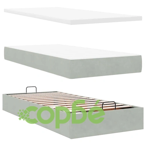 Кадифено единично легло с матрак и място за съхранение, светлосиво, 80x200 см ➤ топ цена ➤ sorbe.bg