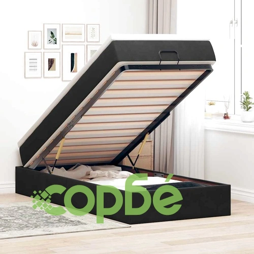 Легло Тип Османка с Матрак, Черно, 90x190 см, Кадифе ➤ топ цена ➤ sorbe.bg