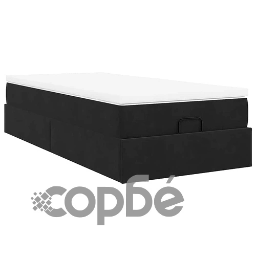 Легло Тип Османка с Матрак, Черно, 90x190 см, Кадифе ➤ топ цена ➤ sorbe.bg