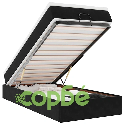 Легло Тип Османка с Матрак, Черно, 90x190 см, Кадифе ➤ топ цена ➤ sorbe.bg