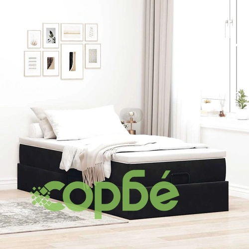 Легло Тип Османка с Матрак, Черно, 90x190 см, Кадифе ➤ топ цена ➤ sorbe.bg