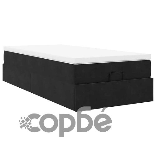 Легло Тип Османка с Матрак, Черно, 90x190 см, Кадифе ➤ топ цена ➤ sorbe.bg