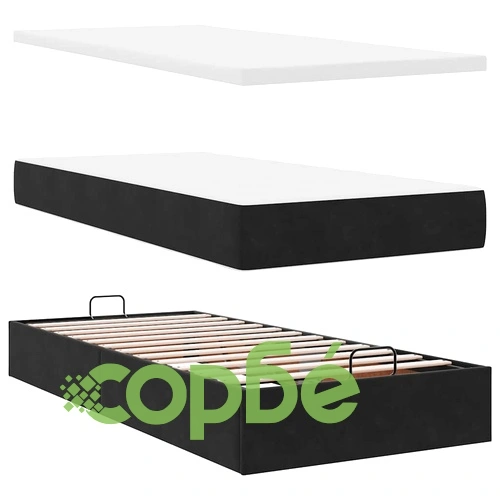 Легло Тип Османка с Матрак, Черно, 90x190 см, Кадифе ➤ топ цена ➤ sorbe.bg