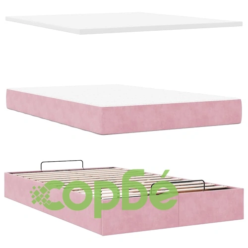 Османско легло с матрак, розово кадифе, 120x200 см, с място за съхранение ➤ топ цена ➤ sorbe.bg