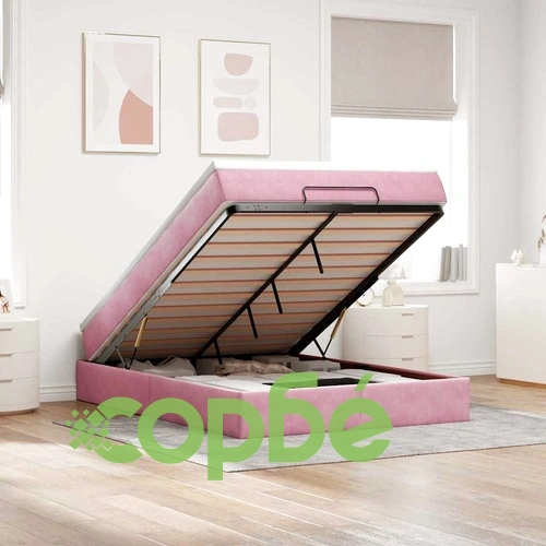 Османско легло с матрак и място за съхранение, розово, 140x200 см, кадифе ➤ топ цена ➤ sorbe.bg