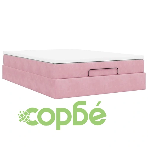 Османско легло с матрак и място за съхранение, розово, 140x200 см, кадифе ➤ топ цена ➤ sorbe.bg