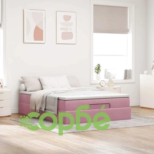 Османско легло с матрак и място за съхранение, розово, 140x200 см, кадифе ➤ топ цена ➤ sorbe.bg