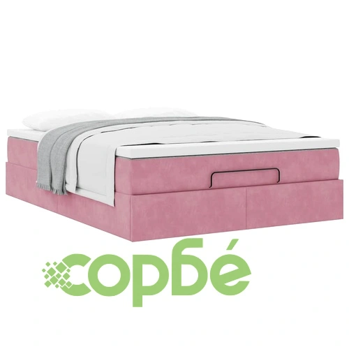 Османско легло с матрак и място за съхранение, розово, 140x200 см, кадифе ➤ топ цена ➤ sorbe.bg