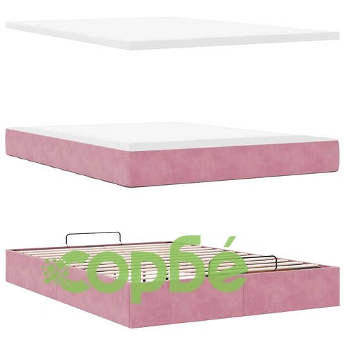 Османско легло с матрак и място за съхранение, розово, 140x200 см, кадифе ➤ топ цена ➤ sorbe.bg