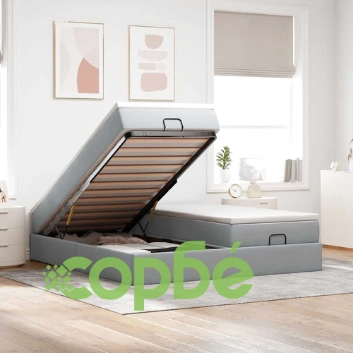 Османско легло с матраци, светлосиво, 160x200 см, полиестерен плат ➤ топ цена ➤ sorbe.bg