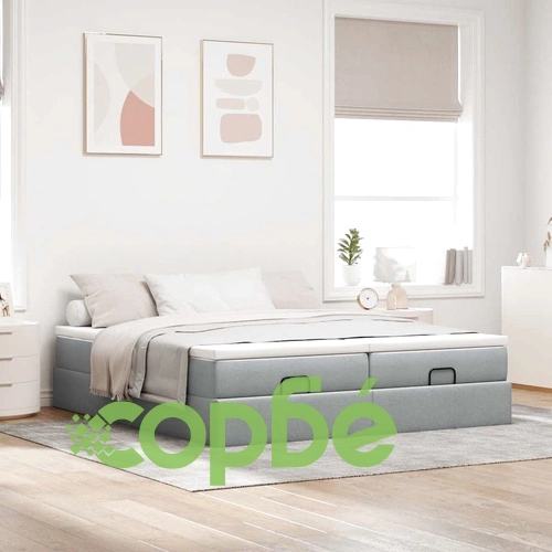 Османско легло с матраци, светлосиво, 160x200 см, полиестерен плат ➤ топ цена ➤ sorbe.bg