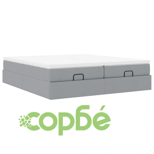 Османско легло с матраци, светлосиво, 160x200 см, полиестерен плат ➤ топ цена ➤ sorbe.bg