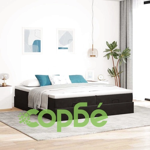 Кадифено Османско Легло с Матраци, Черно, 160x200 см, с Място за Съхранение ➤ топ цена ➤ sorbe.bg