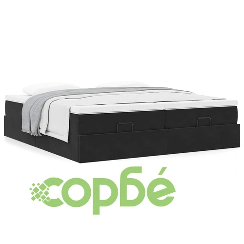 Кадифено Османско Легло с Матраци, Черно, 160x200 см, с Място за Съхранение ➤ топ цена ➤ sorbe.bg