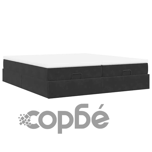 Кадифено Османско Легло с Матраци, Черно, 160x200 см, с Място за Съхранение ➤ топ цена ➤ sorbe.bg