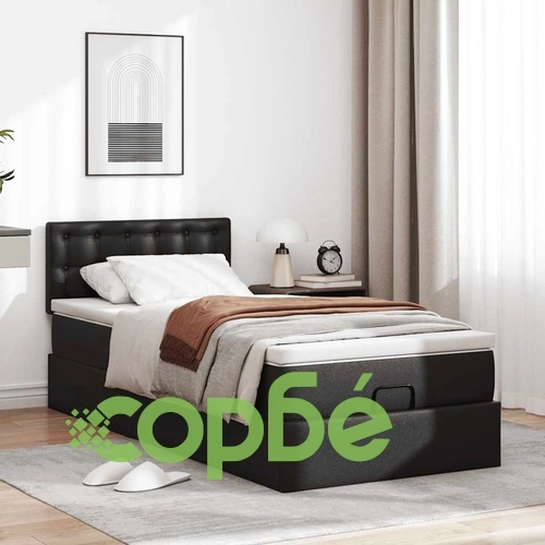 Легло тип османка с матрак, 90x190 см, черна изкуствена кожа ➤ топ цена ➤ sorbe.bg