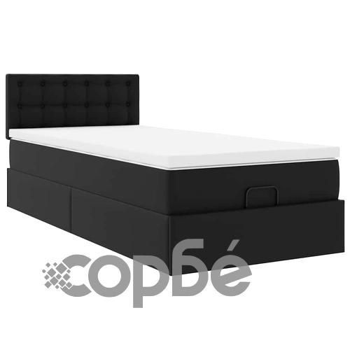Легло тип османка с матрак, 90x190 см, черна изкуствена кожа ➤ топ цена ➤ sorbe.bg