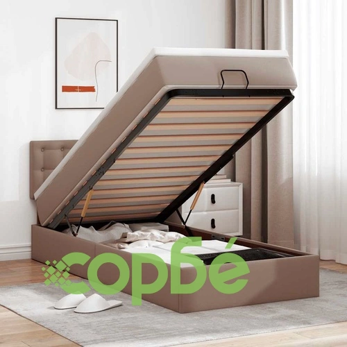 Османско легло с матрак, 90x190 см, капучино, изкуствена кожа ➤ топ цена ➤ sorbe.bg