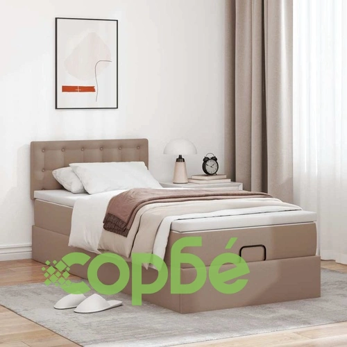 Османско легло с матрак, 90x190 см, капучино, изкуствена кожа ➤ топ цена ➤ sorbe.bg