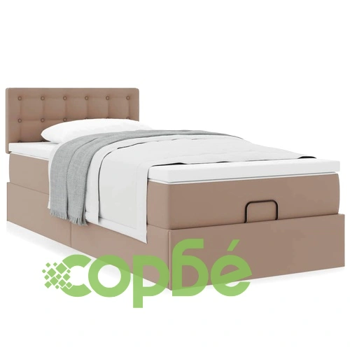 Османско легло с матрак, 90x190 см, капучино, изкуствена кожа ➤ топ цена ➤ sorbe.bg