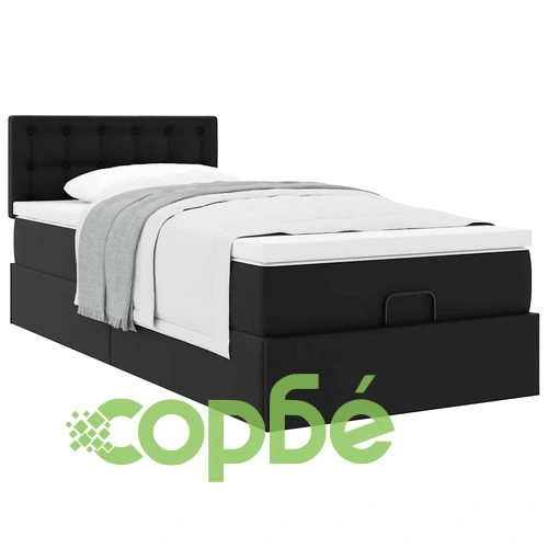 Легло тип Османка с матрак, 90x200 см, черна изкуствена кожа ➤ топ цена ➤ sorbe.bg