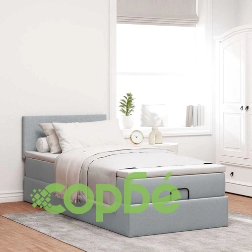 Единично легло тип османка с матрак и топер, светлосиво, 90x190 см, плат ➤ топ цена ➤ sorbe.bg