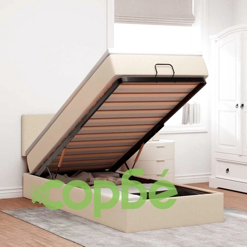 Османско легло с матрак, кремаво, 90x190 см, полиестерен плат ➤ топ цена ➤ sorbe.bg