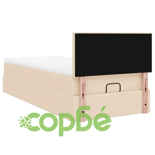 Османско легло с матрак, кремаво, 90x190 см, полиестерен плат ➤ топ цена ➤ sorbe.bg