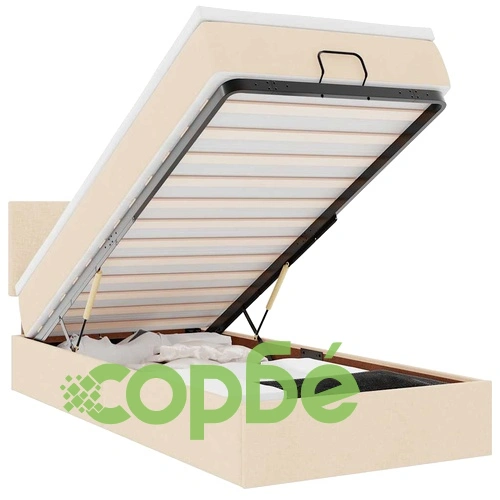 Османско легло с матрак, кремаво, 90x190 см, полиестерен плат ➤ топ цена ➤ sorbe.bg