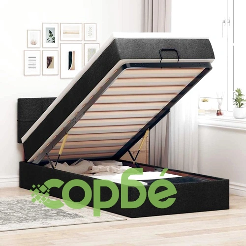 Легло тип Османка с матрак, черно, 90x190 см, текстилна тапицерия ➤ топ цена ➤ sorbe.bg