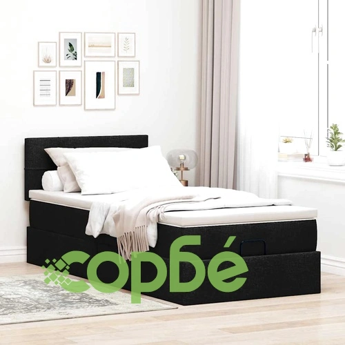Легло тип Османка с матрак, черно, 90x190 см, текстилна тапицерия ➤ топ цена ➤ sorbe.bg