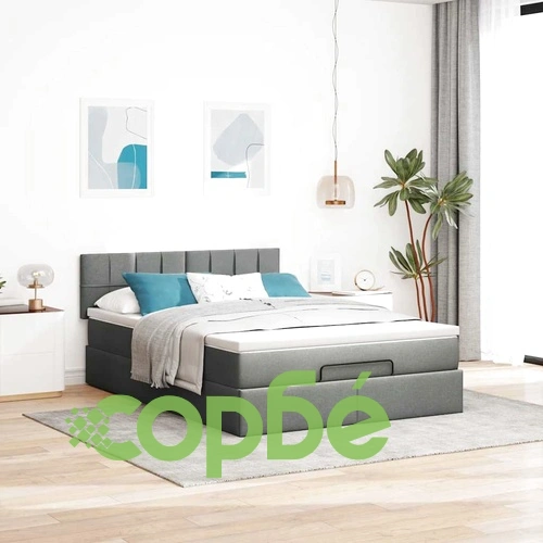 Османско легло с матрак 140x190 cm - Тъмно сиво, Полиестерна тъкан ➤ топ цена ➤ sorbe.bg